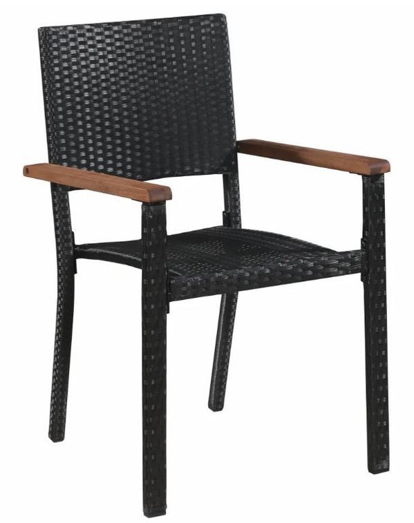 Table rectangulaire et 8 chaises de jardin acacia clair et résine tressée Vidot 190 - Photo n°3