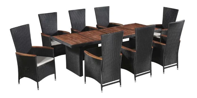 Table rectangulaire et 8 chaises de jardin acacia clair et résine tressée Vidot 240 - Photo n°1