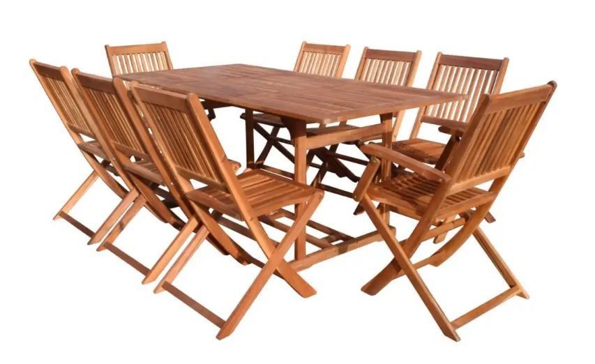 Table rectangulaire et 8 chaises de jardin acacia clair Polina 180 - Photo n°2