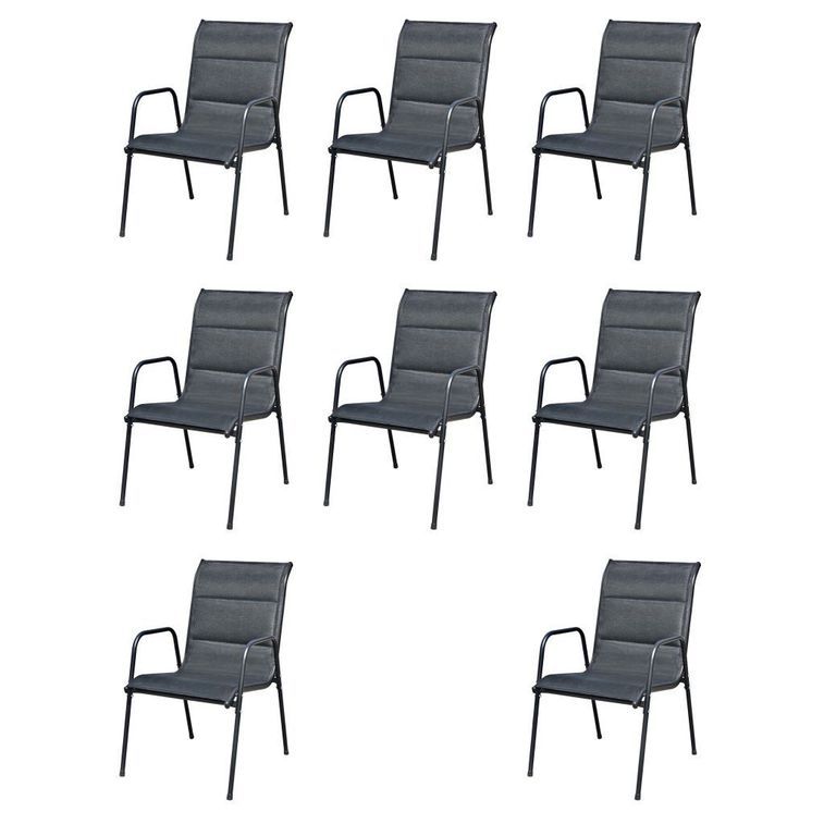 Table rectangulaire et 8 chaises de jardin métal et tissu noir Mahe - Photo n°2