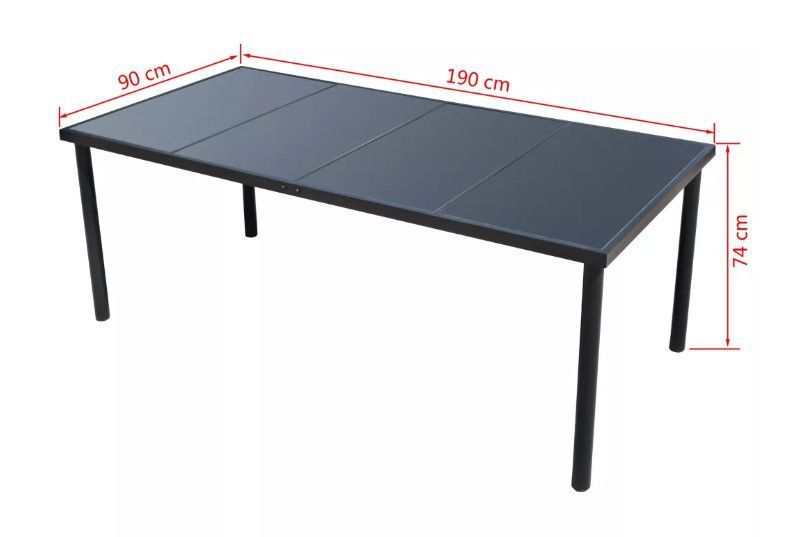 Table rectangulaire et 8 chaises de jardin métal et tissu noir Mahe - Photo n°5