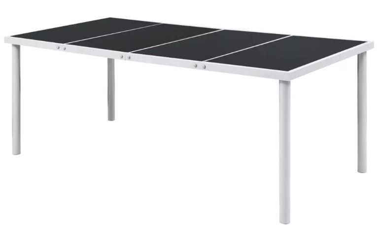 Table rectangulaire et 8 chaises de jardin métal gris et noir Bachra - Photo n°2