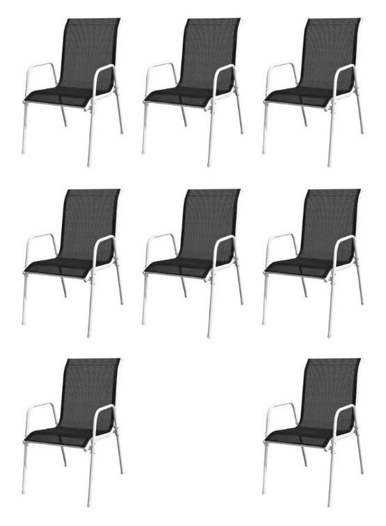 Table rectangulaire et 8 chaises de jardin métal gris et noir Bachra - Photo n°3