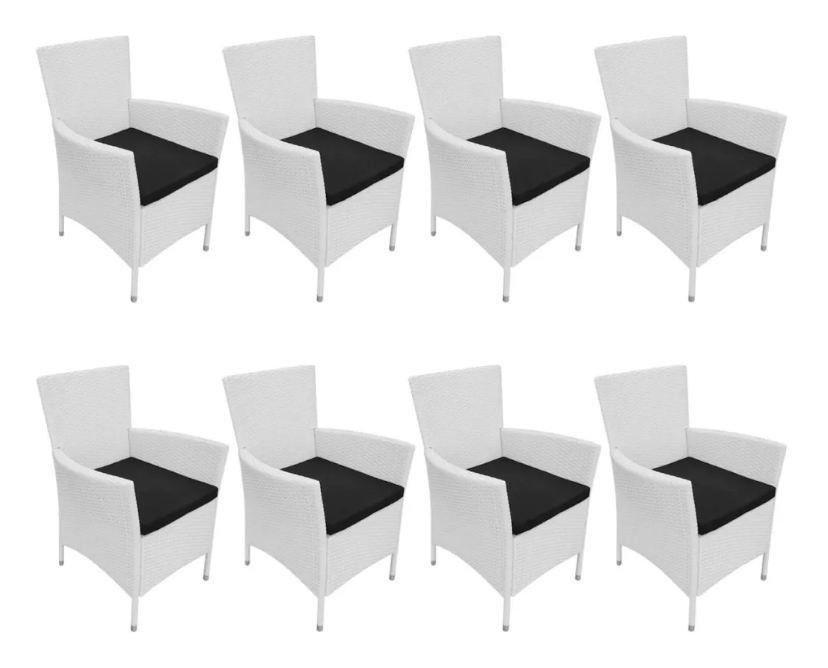 Table rectangulaire et 8 chaises de jardin résine tressée blanc Mik - Photo n°4