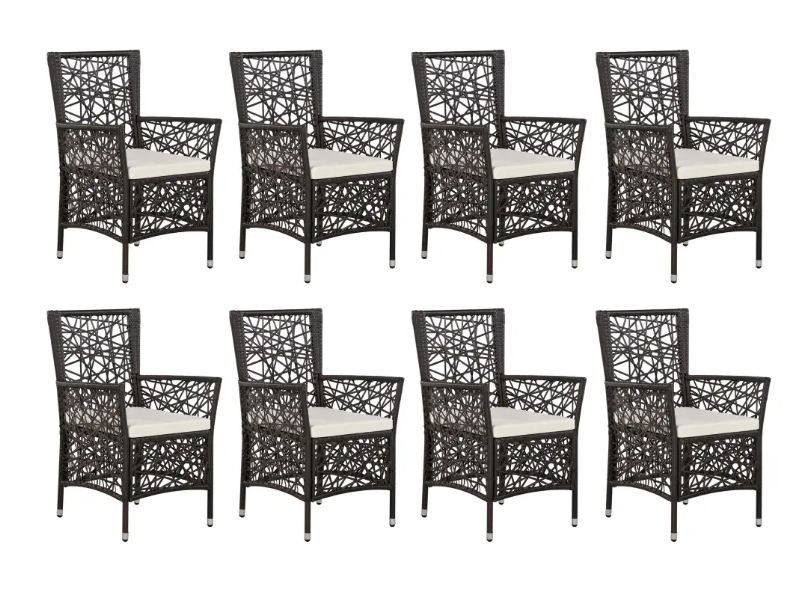 Table rectangulaire et 8 chaises de jardin résine tressée marron coussins blanc Kaila - Photo n°3
