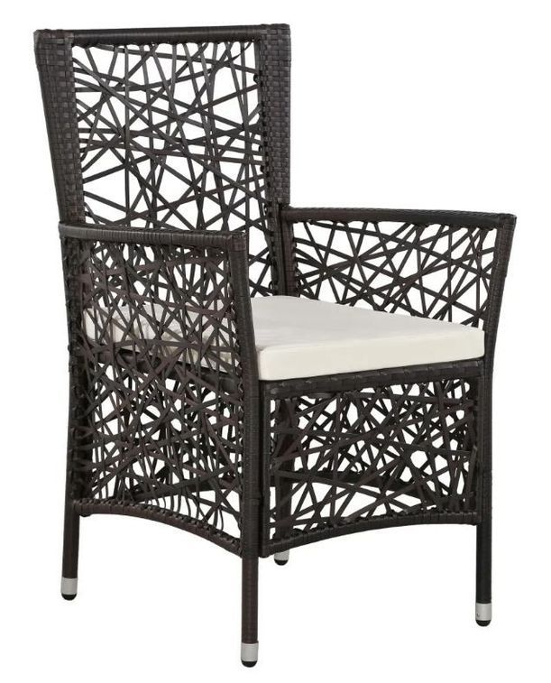 Table rectangulaire et 8 chaises de jardin résine tressée marron coussins blanc Kaila - Photo n°4