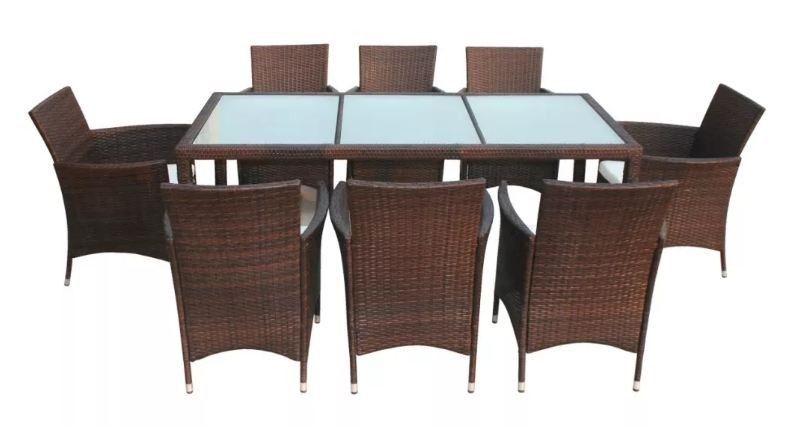 Table rectangulaire et 8 chaises de jardin résine tressée marron Mik - Photo n°4