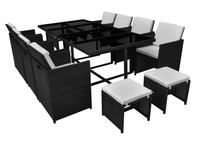 Table rectangulaire et 8 chaises de jardin résine tressée noir Iris 2 - Photo n°1