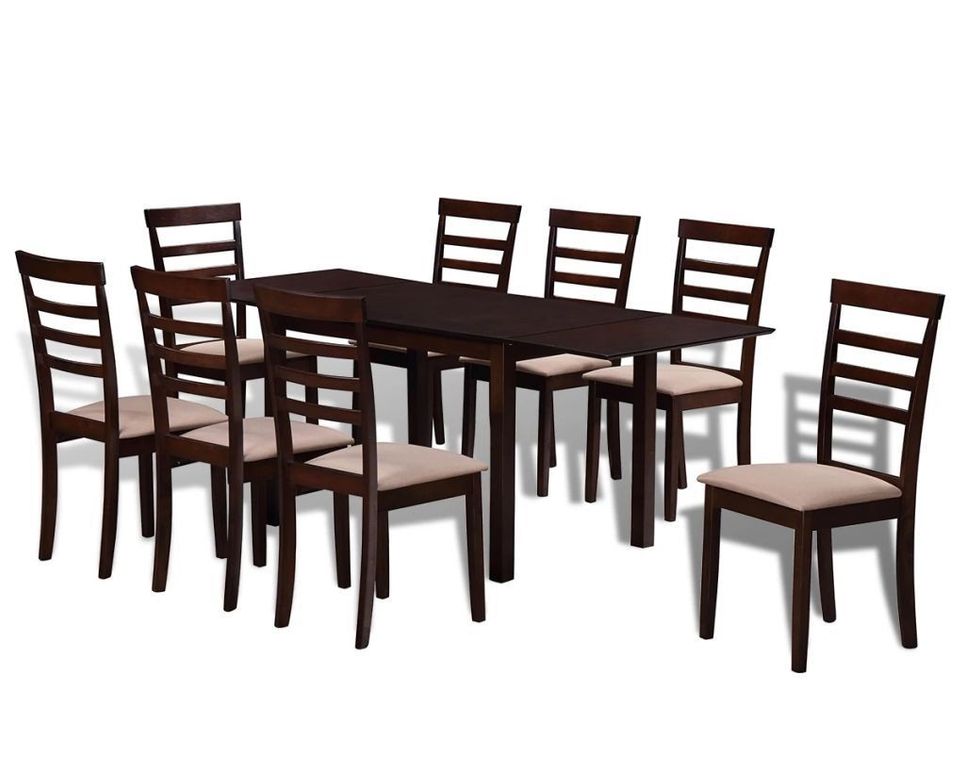 Table rectangulaire et 8 chaises marron et crème Robusta - Photo n°1