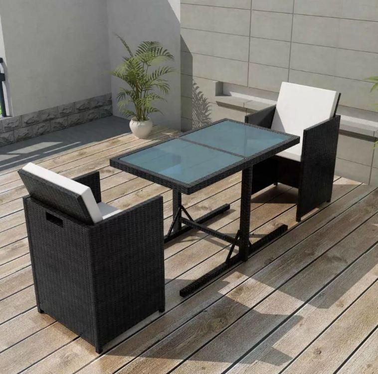 Table rectangulaire et chaises de jardin résine tressée noir Iris - Photo n°2