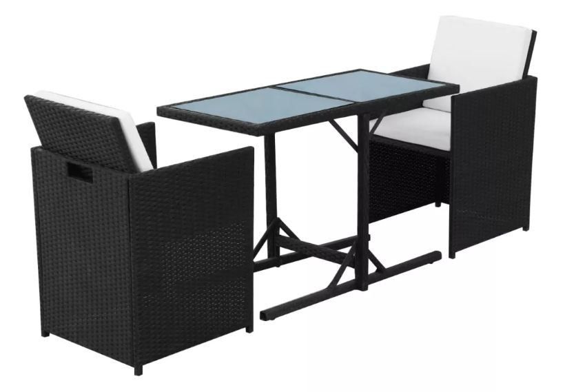 Table rectangulaire et chaises de jardin résine tressée noir Iris - Photo n°3