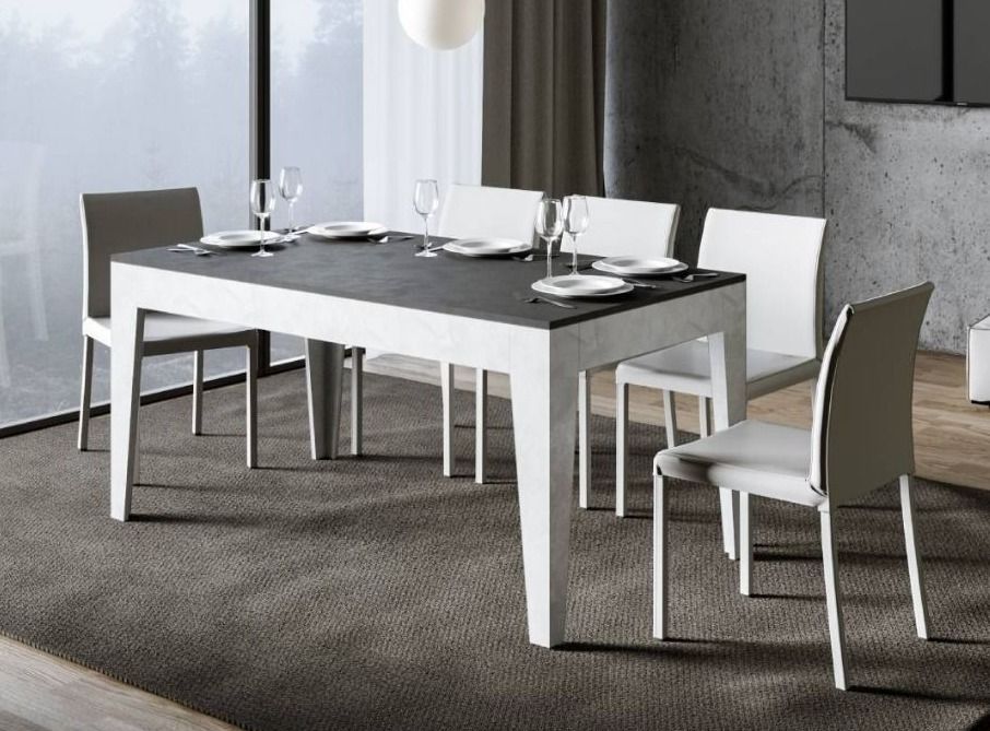 Table rectangulaire extensible 160/220 cm blanc et anthracite Mixa - Photo n°2