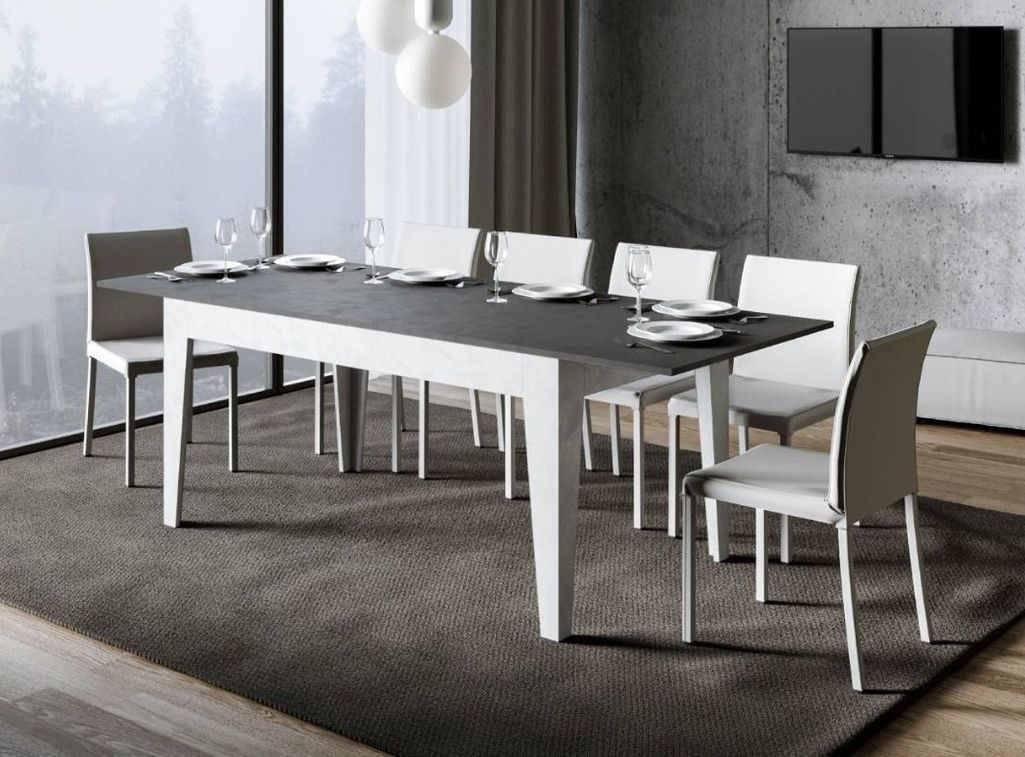 Table rectangulaire extensible 160/220 cm blanc et anthracite Mixa - Photo n°3