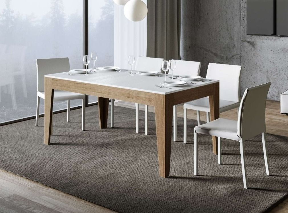 Table rectangulaire extensible 160/220 cm bois clair et blanc Mixa - Photo n°2