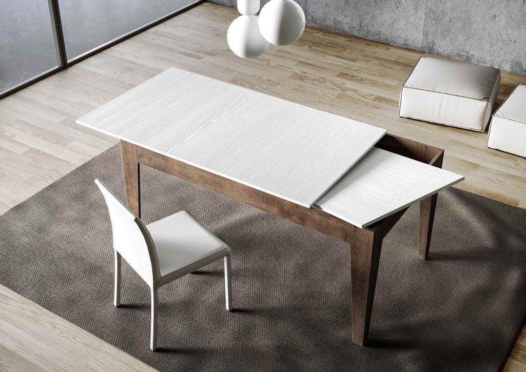 Table rectangulaire extensible 160/220 cm noyer et blanc Mixa - Photo n°4