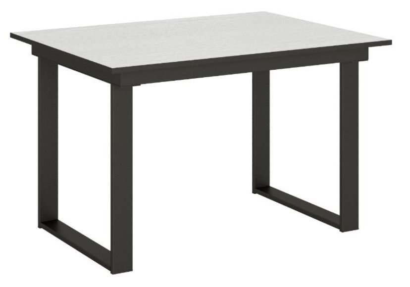 Table rectangulaire extensible 4 à 6 personnes L 120 à 180 cm blanc et métal anthracite Banzy - Photo n°1