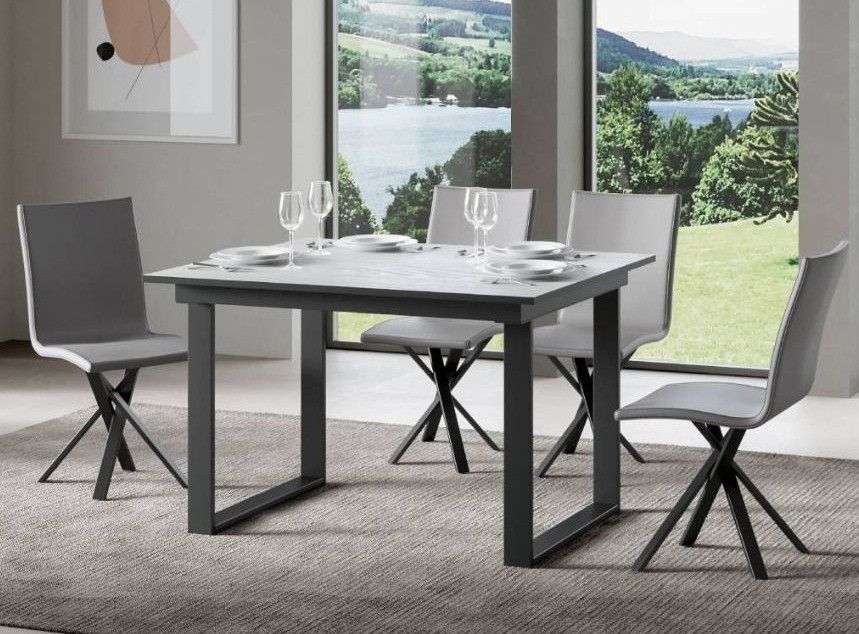 Table rectangulaire extensible 4 à 6 personnes L 120 à 180 cm blanc et métal anthracite Banzy - Photo n°2