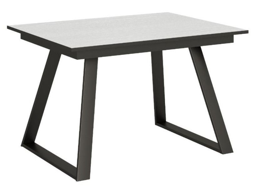 Table rectangulaire extensible 4 à 6 personnes L 120 à 180 cm blanc et métal anthracite Bareni - Photo n°1
