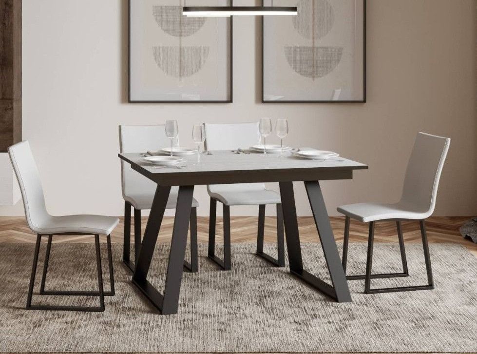 Table rectangulaire extensible 4 à 6 personnes L 120 à 180 cm blanc et métal anthracite Bareni - Photo n°2