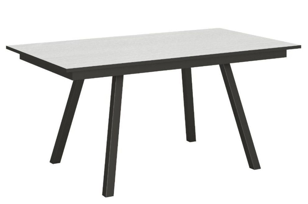 Table rectangulaire extensible 4 à 6 personnes L 120 à 180 cm blanc et métal anthracite Miry - Photo n°1