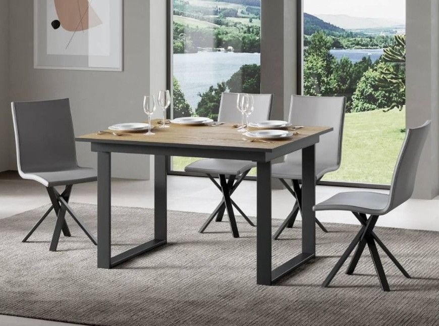 Table rectangulaire extensible 4 à 6 personnes L 120 à 180 cm bois clair et métal anthracite Banzy - Photo n°2
