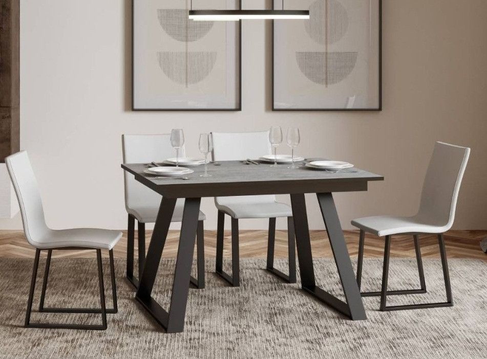 Table rectangulaire extensible 4 à 6 personnes L 120 à 180 cm gris béton et métal anthracite Bareni - Photo n°2