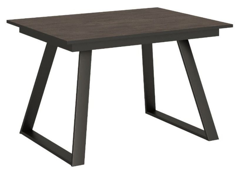 Table rectangulaire extensible 6 à 10 personnes L 160 à 220 cm bois foncé et métal anthracite Bareni - Photo n°1