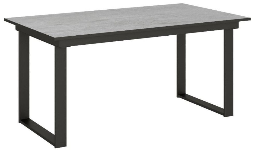 Table rectangulaire extensible 6 à 10 personnes L 160 à 220 cm gris béton et métal anthracite Banzy - Photo n°1