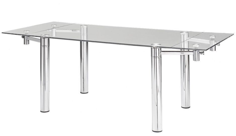 Table rectangulaire extensible Acier brossé et plateau en Verre Venusa - Photo n°1