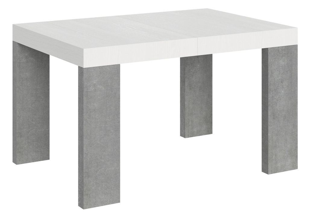 Table rectangulaire extensible blanche et gris béton 130 à 234 cm Ribo - Photo n°1