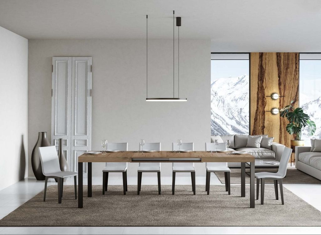 Table rectangulaire extensible bois clair et métal anthracite 160 à 420 cm Evy - Photo n°2