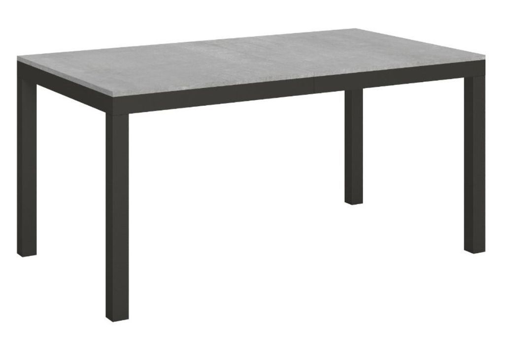 Table rectangulaire extensible gris béton et métal anthracite 6 à 16 personnes L 120 à 380 cm Evy - Photo n°5