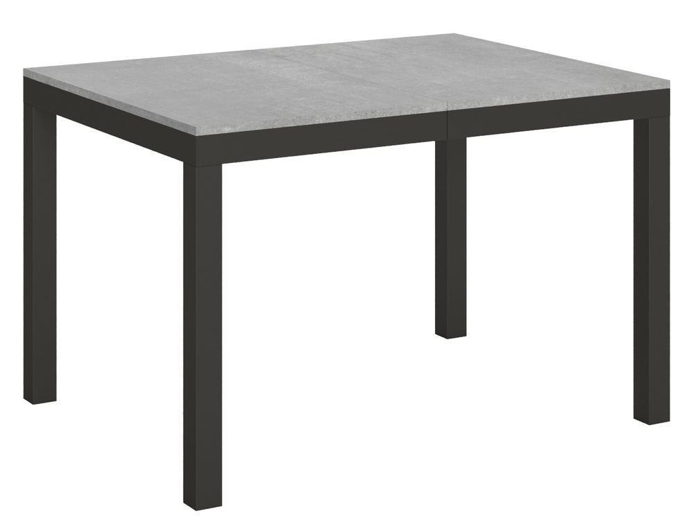 Table rectangulaire extensible gris béton et métal anthracite 6 à 16 personnes L 120 à 380 cm Evy - Photo n°1