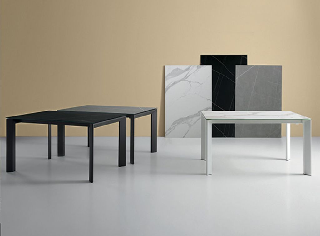 Table rectangulaire extensible plateau porcelaine et pieds métal intérieur ou extérieur Spanila - Photo n°6