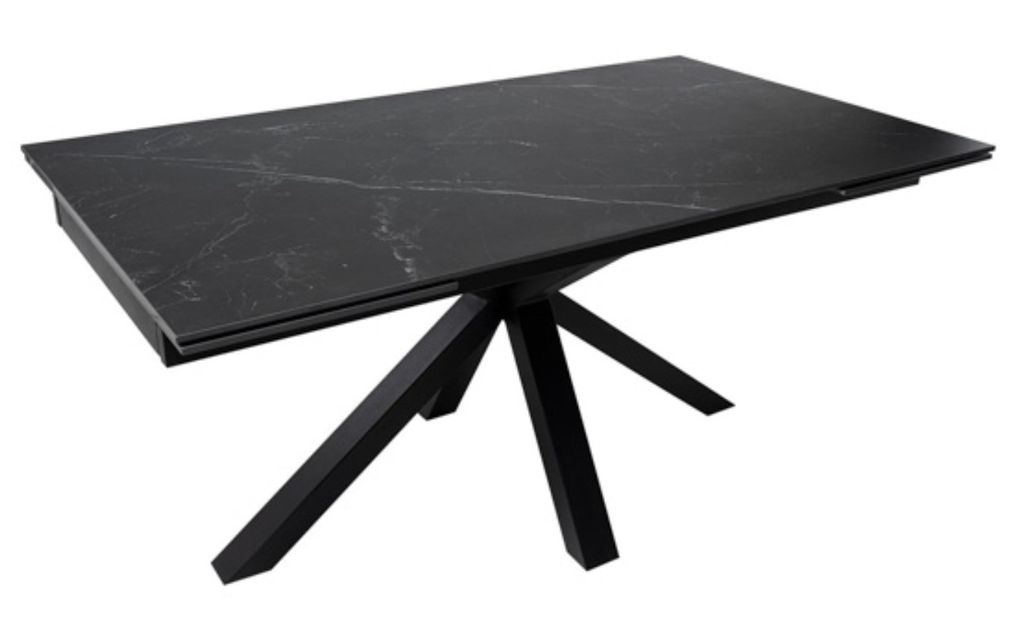 Table rectangulaire extensible plateau porcelaine et pieds métal noir Slika - Photo n°1
