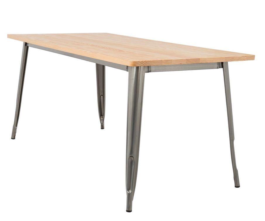Table rectangulaire industrielle acier brossée et plateau pin massif clair Kontoir 120 cm - Photo n°1