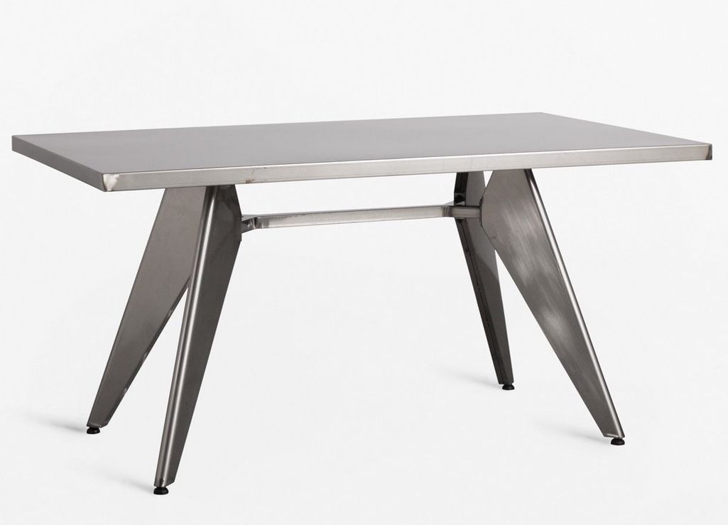 Table rectangulaire industrielle acier brossée Kontoir 150 cm - Photo n°1