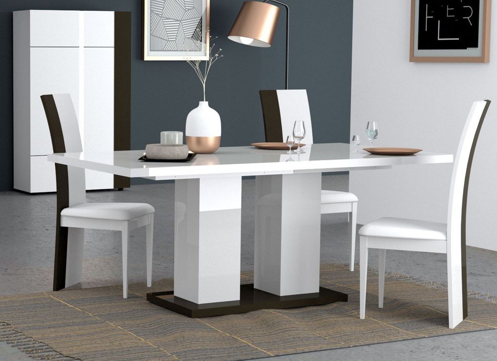 Table rectangulaire bois laqué blanc et noir Koyd 180 cm - Photo n°4