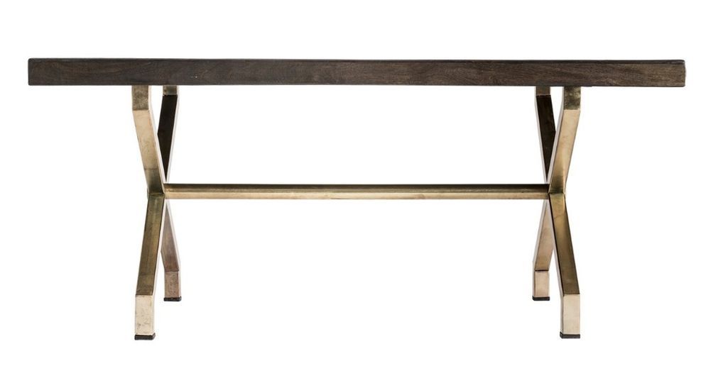 Table rectangulaire bois massif marron et métal doré Jamie 180 cm - Photo n°3
