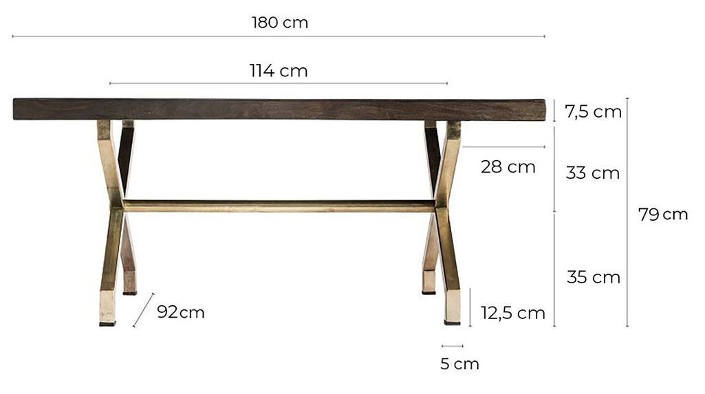 Table rectangulaire bois massif marron et métal doré Jamie 180 cm - Photo n°4