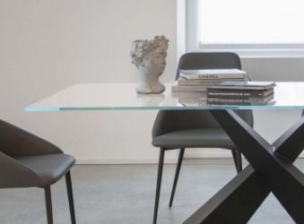 Table rectangulaire moderne acier noir et verre trempé Kazio 180 ou 200 cm - Photo n°3