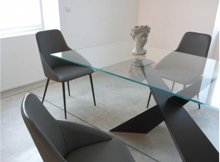Table rectangulaire moderne acier noir et verre trempé Kazio 180 ou 200 cm - Photo n°4