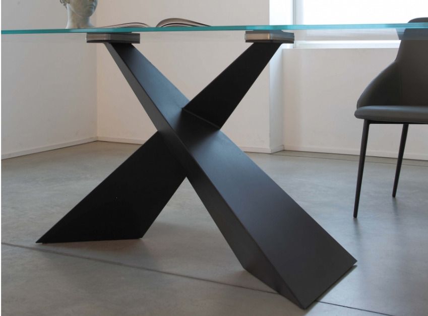 Table rectangulaire moderne acier noir et verre trempé Kazio 180 ou 200 cm - Photo n°5