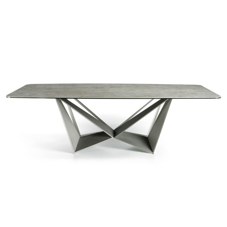 Table rectangulaire plateau porcelaine imitation ciment et pieds acier laqué gris Trypa 260 cm - Photo n°4