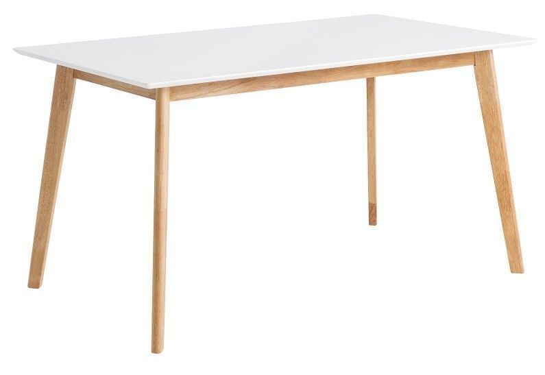 Table rectangulaire scandinave blanc brillant et pieds bois clair Askin 140 cm - Photo n°1