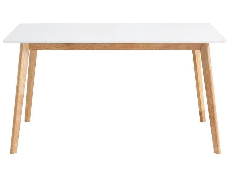 Table rectangulaire scandinave blanc brillant et pieds bois clair Askin 140 cm - Photo n°2