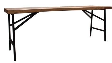 Table rectangulaire style industriel bois tropical massif foncé et noir Gireg - Photo n°1