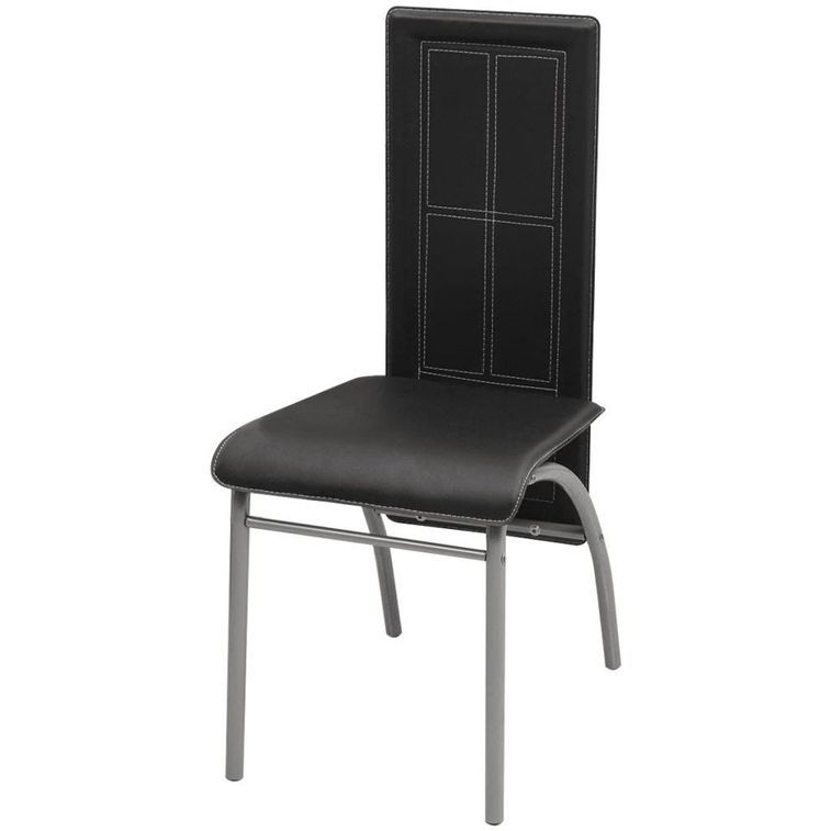 Table rectangulaire verre trempé noir et 4 chaises simili noir Vicka - Photo n°3