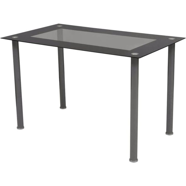 Table rectangulaire verre trempé noir et 4 chaises simili noir Vicka - Photo n°4