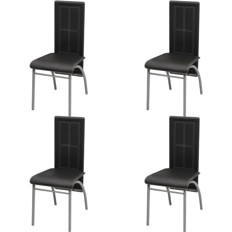 Table rectangulaire verre trempé noir et 4 chaises simili noir Vicka - Photo n°8